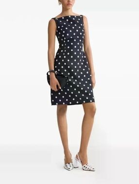 Dana Buchman 8 Vintage 100% Silk Dress Lined w Hidden Zipper 8 Medium Polka Dots